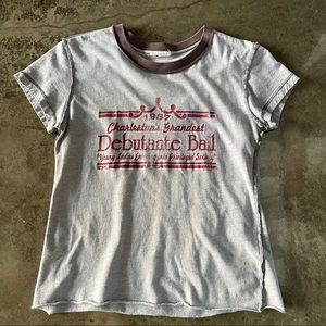 Vintage graphic T, grey cotton, sz S, cropped, baby cap sleeves, EUC.